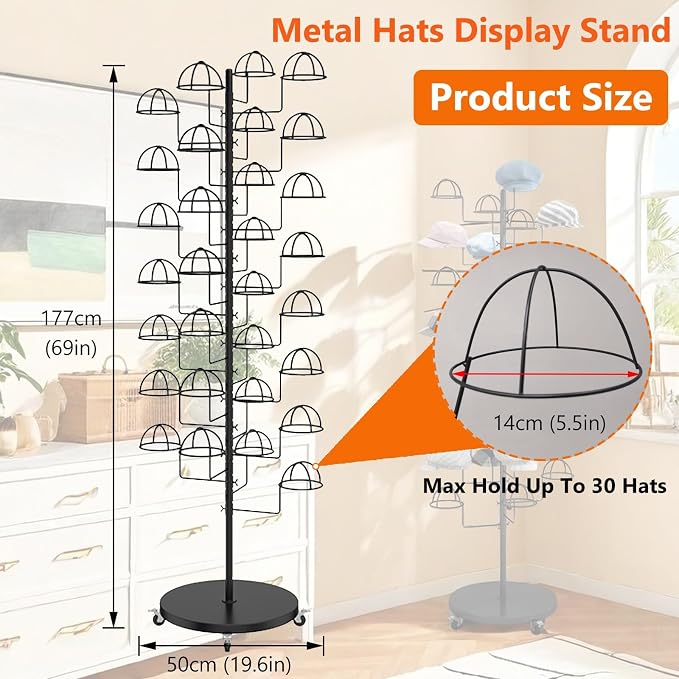 Hat Rack Stand, Metal Hats Display Stand, Standing Hat Rack, Hat Tree Stand - Image 3