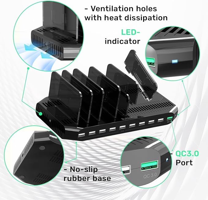 Multi USB Charging Station for Multiple Devices, 60W 10 Ports Multi Charger - Image 6