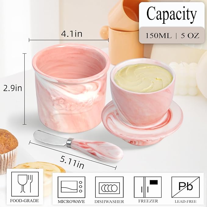 Ceramic Butter Crock with Lid & Spreader Knife, Butter Keeper - Image 3