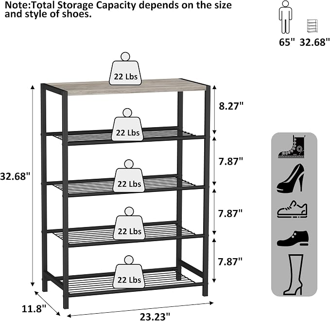 HOMEFORT 5 Tiers Shoe Rack Organizer, Shoe Rack - Image 3