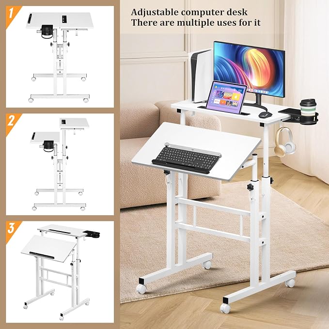 Small Standing Desk with Wheels, Mobile Stand Up Desk, Portable Standing Table - Image 5