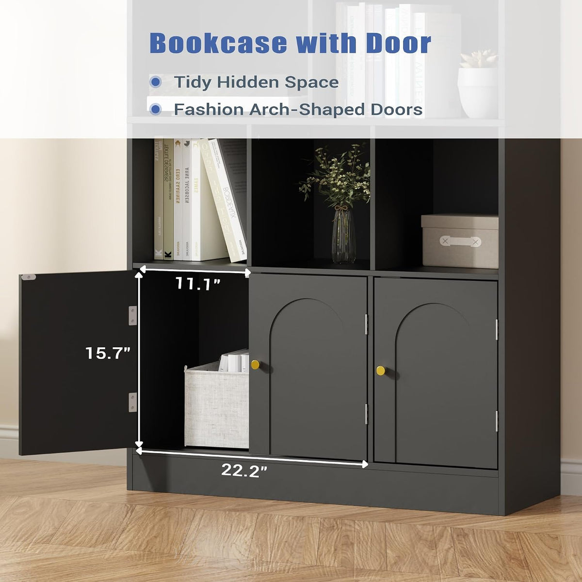 71" Tall Bookshelf with 10 Cubes and 3 Doors, 4-Tier Bookshelf, Open