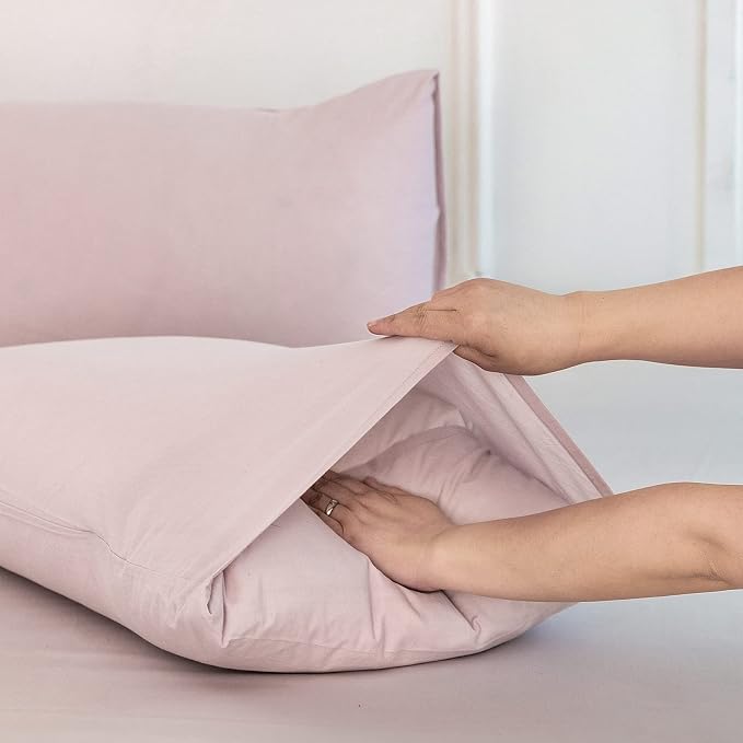 MooMee Bedding Pillowcases Pack of 2 100% Washed Cotton Linen Like Textured - Image 4
