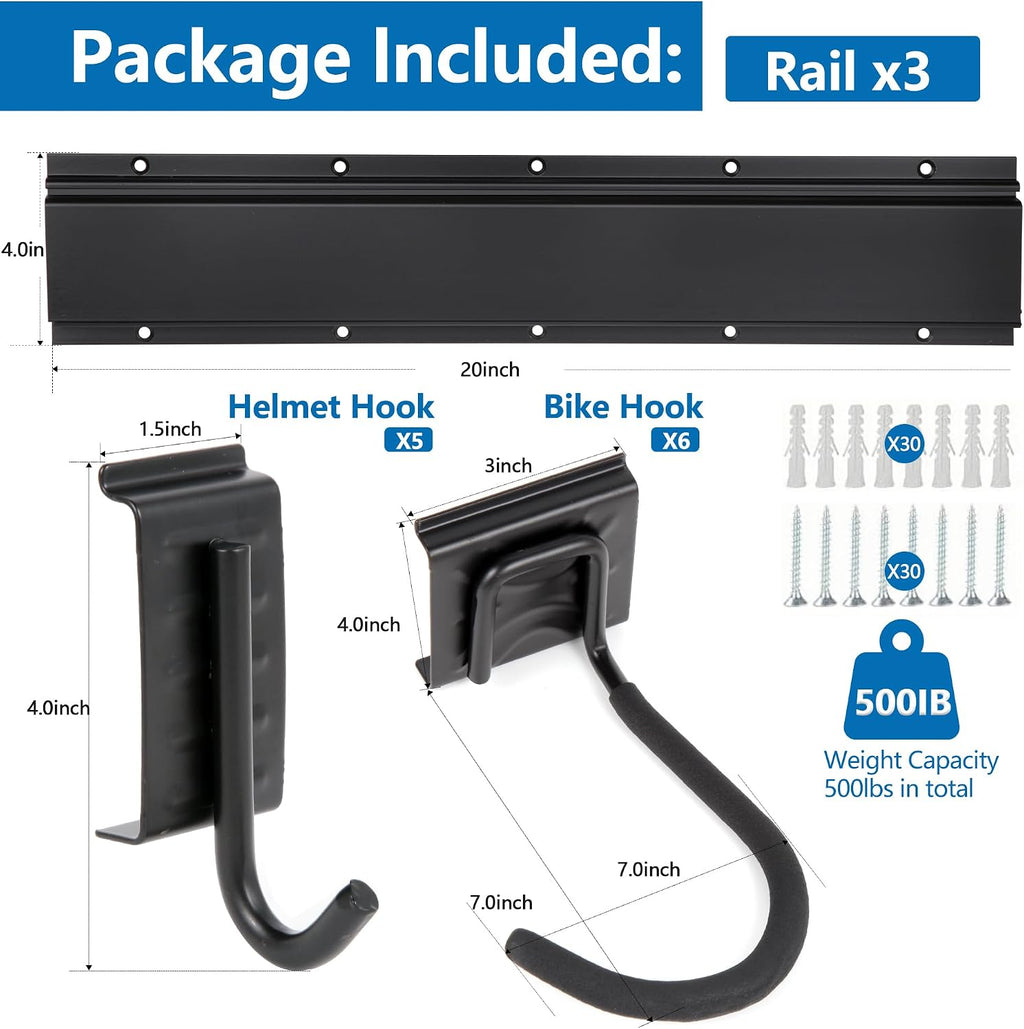 Sinoer 60.36in Vertical Wall Bike Rack Holds 6 Bikes 5 Helmet Hooks