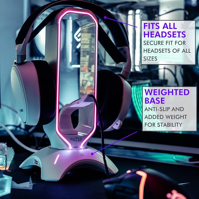 Tilted Nation Gaming Headphone Stand | RGB Headset Stand White | Headset Holder - Image 3