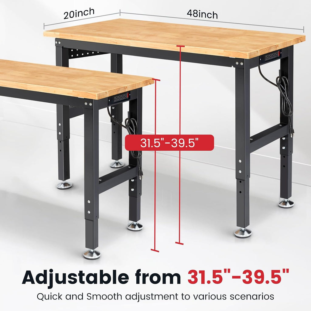48" Heavy Duty Workbench for Garage, Adjustable Height Work Table with