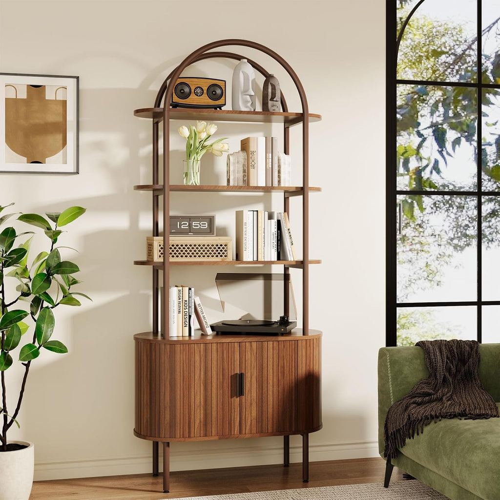 BREEZEHEAT Fluted Arched Bookshelf, Mid Century Modern Bookshelf with