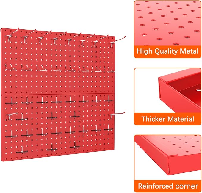 TORACK Metal Pegboard Wall Organizer 24" x 24" or 12" x 48" - Image 5