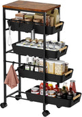 5-Tier Slim Storage Cart, Wooden Top Rolling Kitchen Cart by Unknown