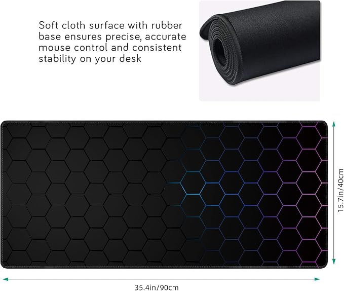Hexagon Honeycomb Large Mouse Pad, Gaming Keyboard Desk Pad, Extended Mouse Mat - Image 3