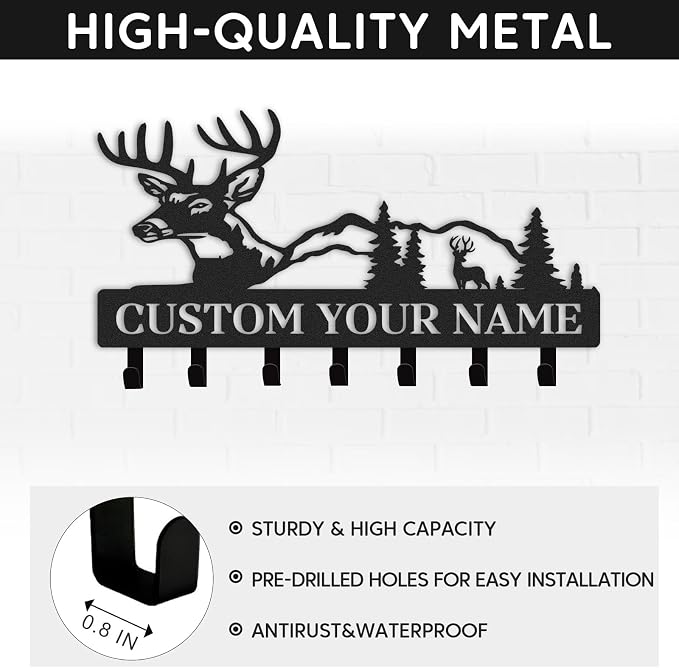 Personalized Key Holder for Wall, Custom Metal Deer Key Hooks - Image 5