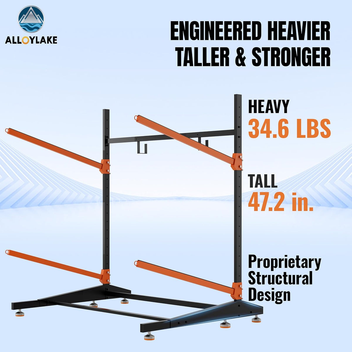 Double Kayak Storage Rack, Adjustable Paddleboard Holder (Orange)