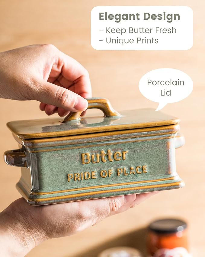 Butter Dish with Lid, Ceramic Butter Holder Container Large Butter Dish - Image 4