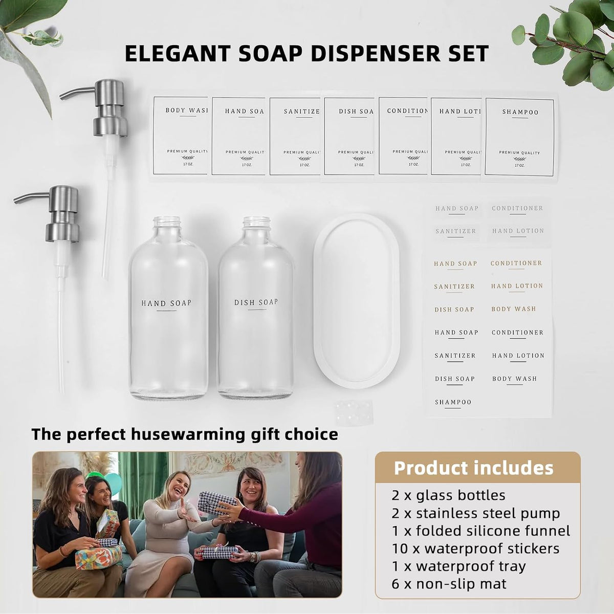 Glass Soap Dispenser - Dish Hand Soap Dispenser Set for Kitchen