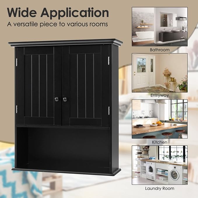 Tangkula Wall Mount Bathroom Cabinet Wooden Medicine Cabinet Storage Organizer - Image 10