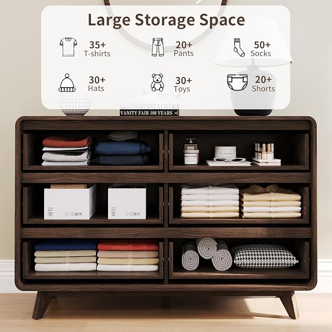 3 Piece Bedroom Set, Dresser and Nightstand Sets, Fluted 6 Drawer Dresser and - Image 3