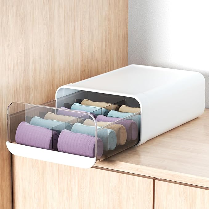 Underwear Organizer Drawer, 12 Cells Plastic Sock Underwear Storage Drawer by Miaocona