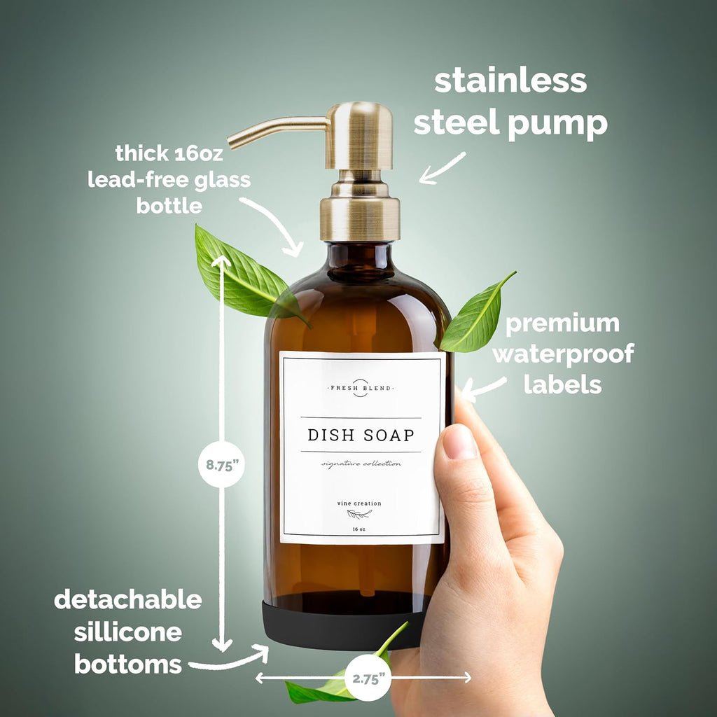 Vine Creations Amber Glass Soap Dispenser, 2 Pack Kitchen Soap