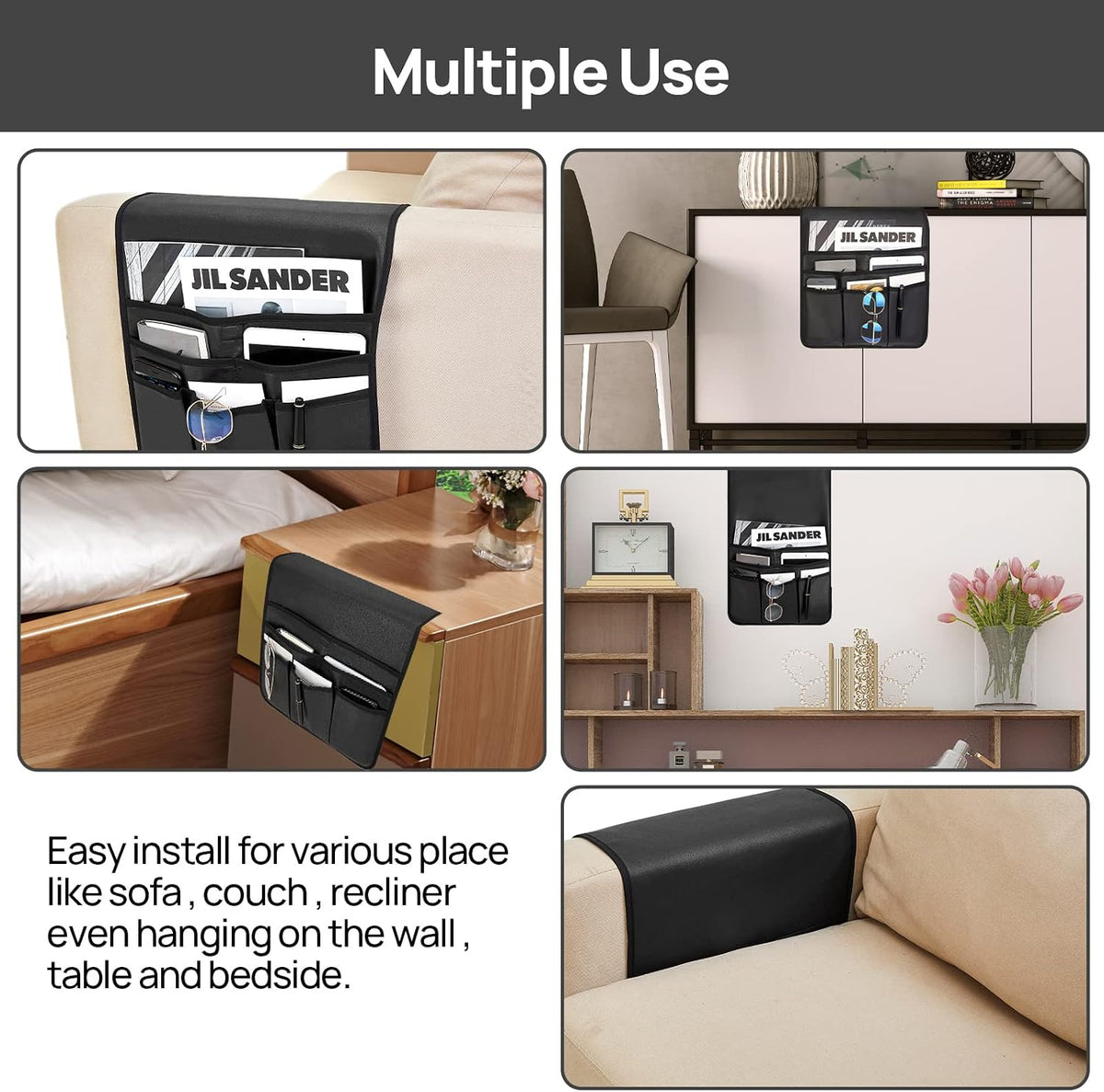 Teniux Remote Control Holder Faux Leather Armrest Organizer with 6