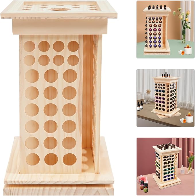 Wooden Essential Oil Bottle Display Rack Rotating Essential Oil Storage - Image 3