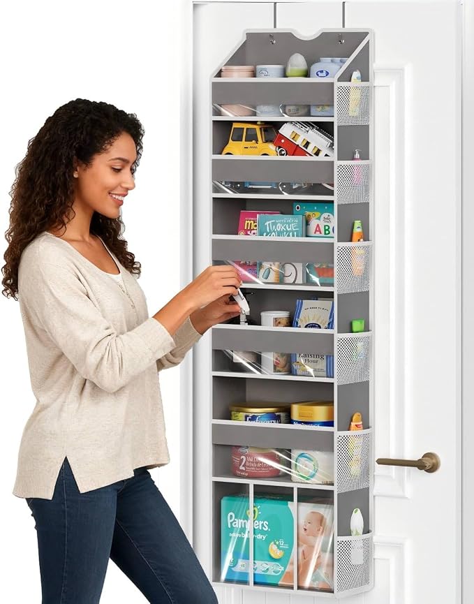 Over The Door Organizer with 6 Large Clear Pockets 12 Mesh Side Pockets - 50LB by GGUO