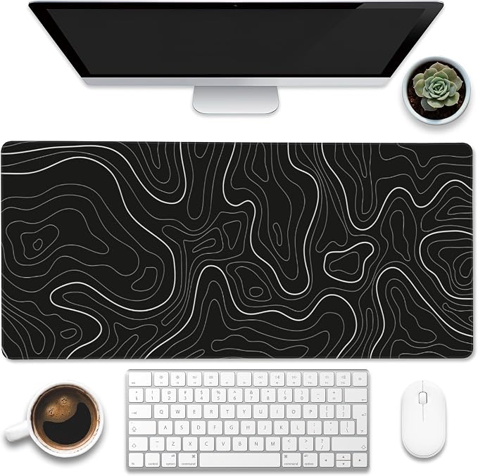 Desk Mat, Topographic Contour Large Gaming Mouse Pad by Eflxamz