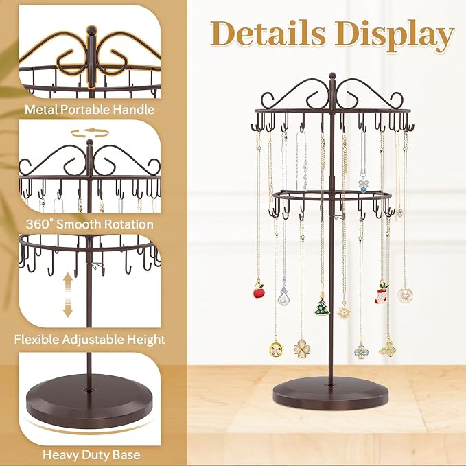 MODOWEY Rotating Necklace Holder Organizer Display Stand - Image 4