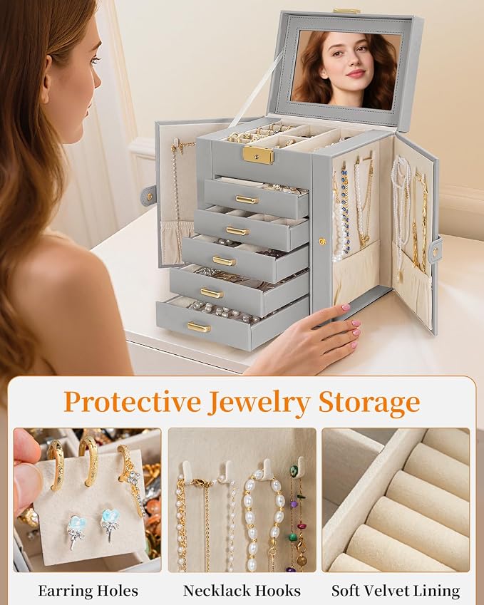 TORIBIO Large Jewelry Box for Women, Leather Jewelry Organizer - Image 5