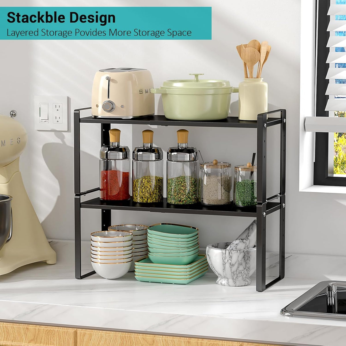 2 Pack Expandable Cabinet Organizer Shelves, 88lbs High Weight