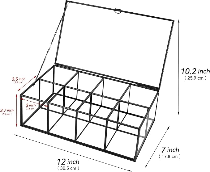Glass Tea Bag Organizer with 8 Compartments, Handmade Large Tea Bag Storage Box - Image 3
