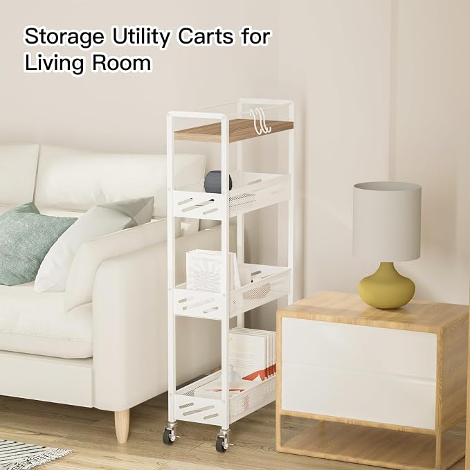 DGSNADGO Slim Rolling Storage Cart, 4-Tier Kitchen Cart on Wheels, Narrow - Image 7