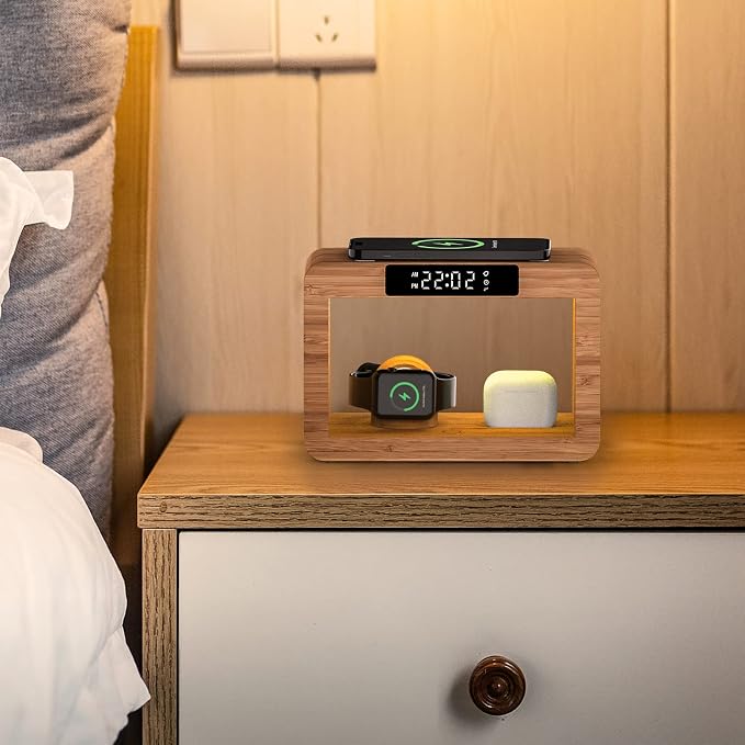 Bamboo Wireless Charging Station, Night Light - Image 6