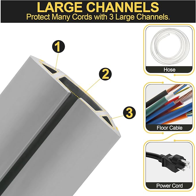 MYFAMIREA 10FT Floor Cord Cover Heavy Duty Cable Cover Protector 3 Channels - Image 3