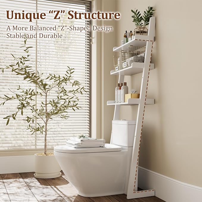 Over The Toilet Storage Shelf Wood, 3-Tier Above Toilet Organizer Rack - Image 3