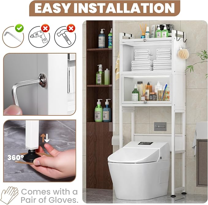 ZZL Over The Toilet Storage Cabinet, Bathroom Toilet Organizer, Waterproof - Image 7
