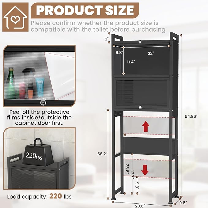 ZZL Over The Toilet Storage Cabinet, Bathroom Toilet Organizer, Waterproof - Image 2