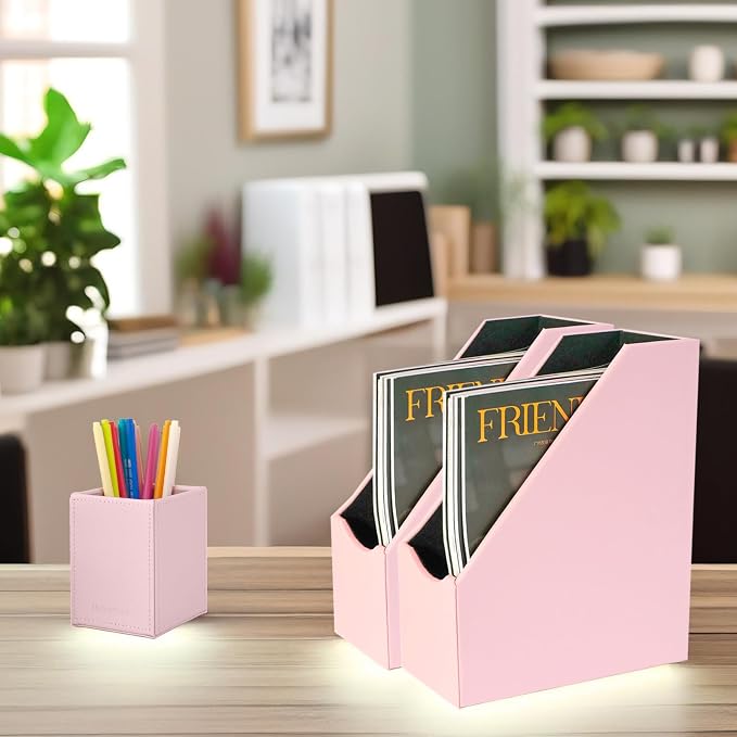 UnionBasic Magazine File Holder, Leatherette Desktop Document Organizer - Image 7