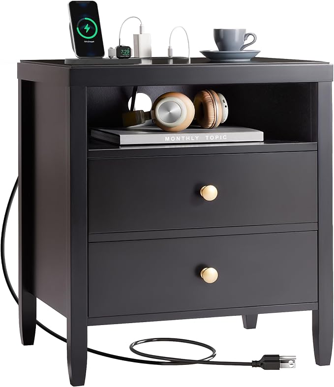 Huuger Nightstand with Charging Station, Bed Side Table - Image 9