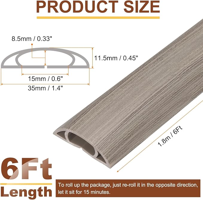 HARFINGTON 6ft Cord Cover Floor W0.6 x H0.33 Inner Channel PVC Hide Extension - Image 2