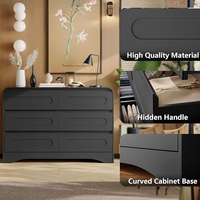 Black Dresser, Modern 6 Drawers Dressers & Chest of Drawers - Image 6