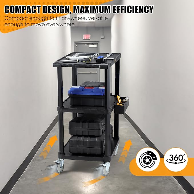 ELAFROS Heavy Duty Utility Cart, 27.5 x 18.25 Inch, 3-Tier Rolling Cart - Image 5