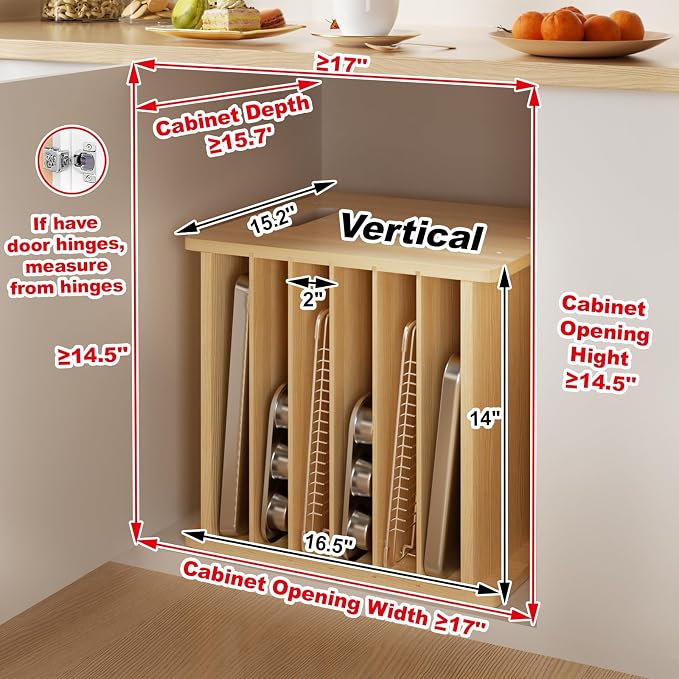 7 Tier Wooden Tray Dividers for Cabinets Cookie Sheet Organizer for Pot - Image 2
