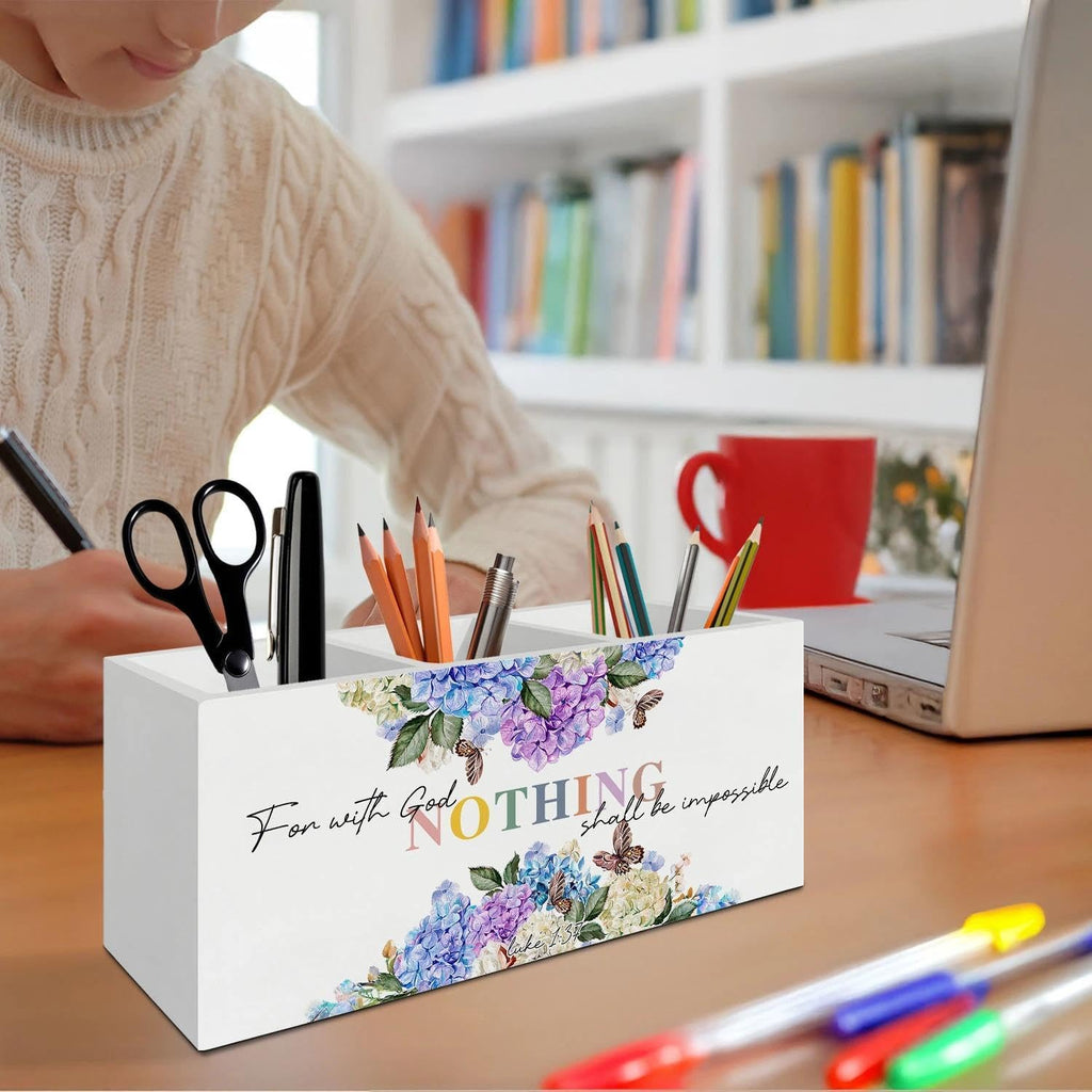 Hydrangea Floral Christian Pen Pencil Holder Organizer for Desk