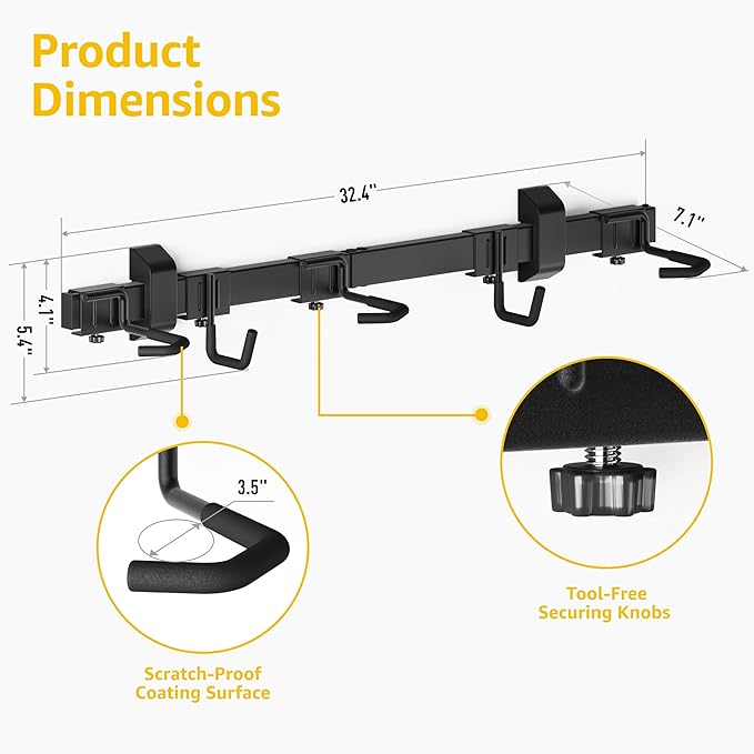 monTEK Enhanced Bike Storage Rack, Adjustable 3-Bike and 2-Helmet Hangers - Image 6