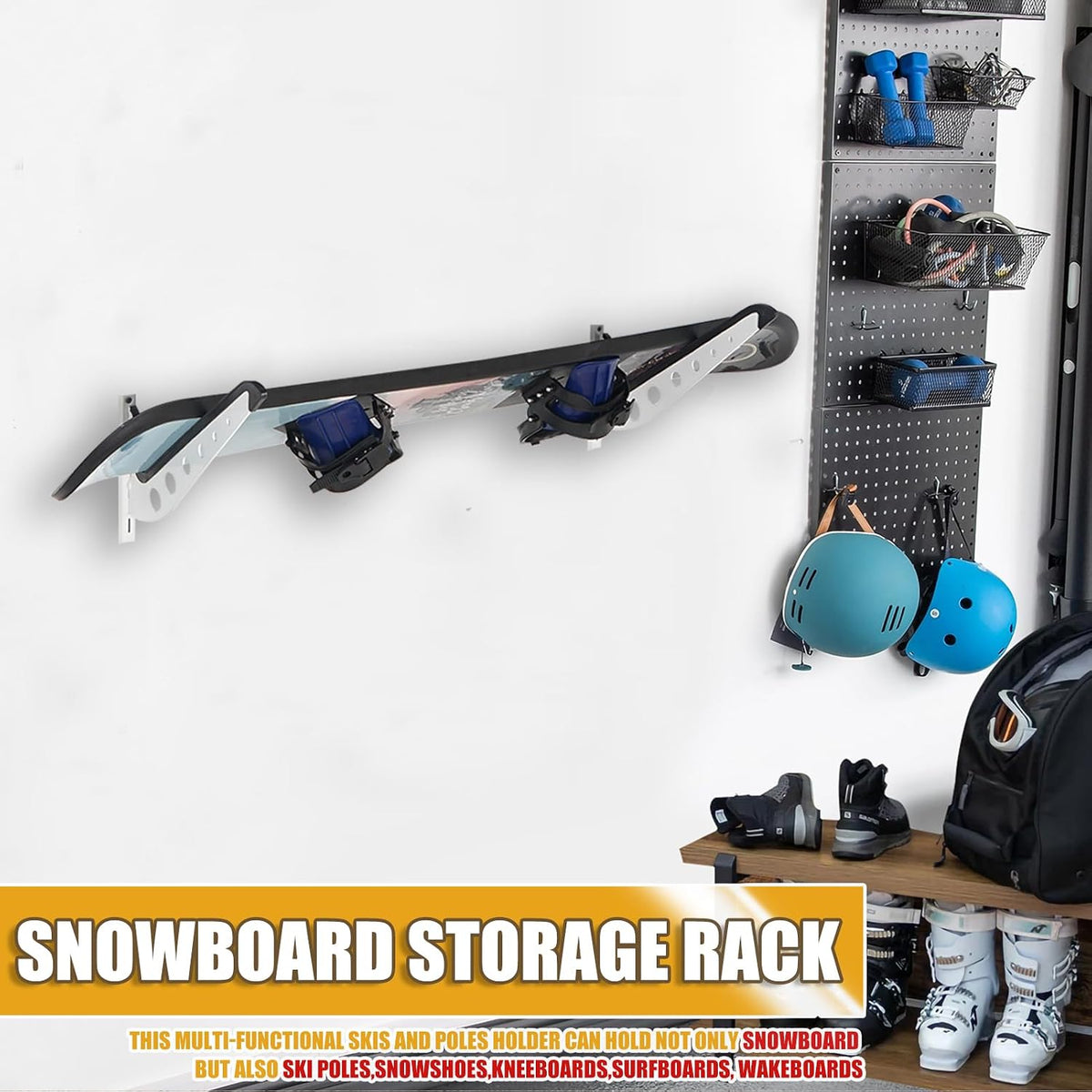 Snowboard Wall Racks, Adjustable Storage Rack for Ski, Surfboard