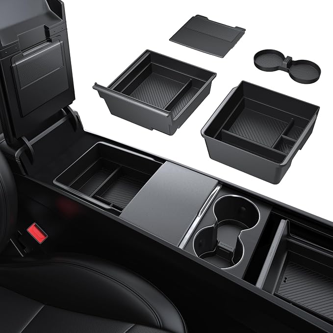 BASENOR 2026 Tesla Model Y Model 3 Center Console Organizer Tray, Cup Holder by BASENOR