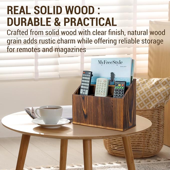MyGift Rustic Solid Wood Remote Control Holder Caddy – Tabletop Organizer - Image 2