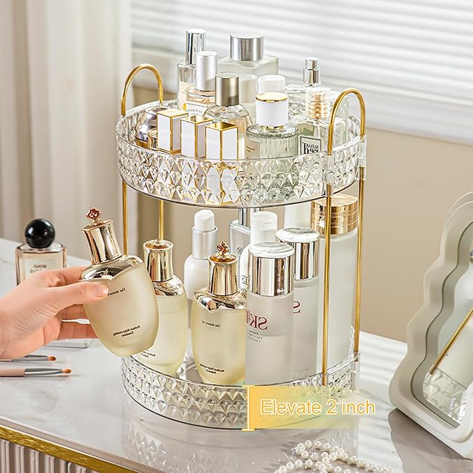 Rotating Makeup Organizer for Vanity, 2 Tier Perfume Skincare Storage for Women - Image 4