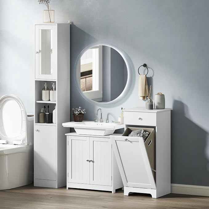 kleankin 23.5" Pedestal Sink Storage Cabinet, Freestanding Bathroom Under Sink