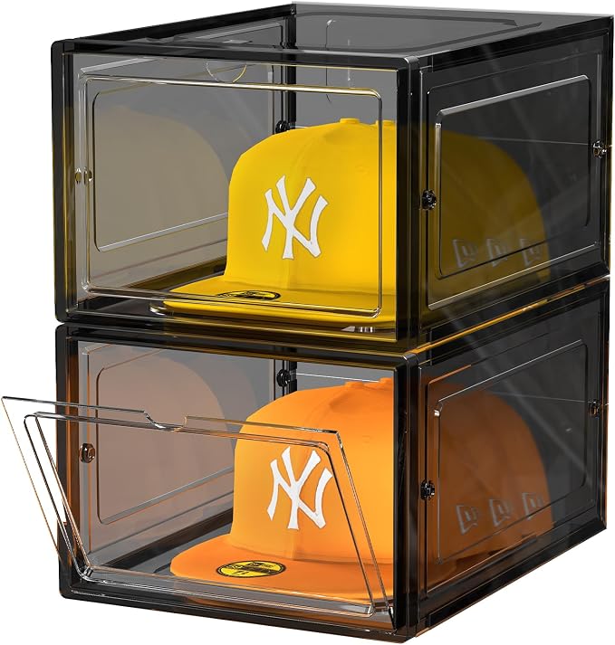 Hat Organizer Box, Stackable Clear Baseball Caps Holder Box Containers by Tidyyourlife